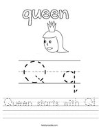 Queen starts with Q Handwriting Sheet