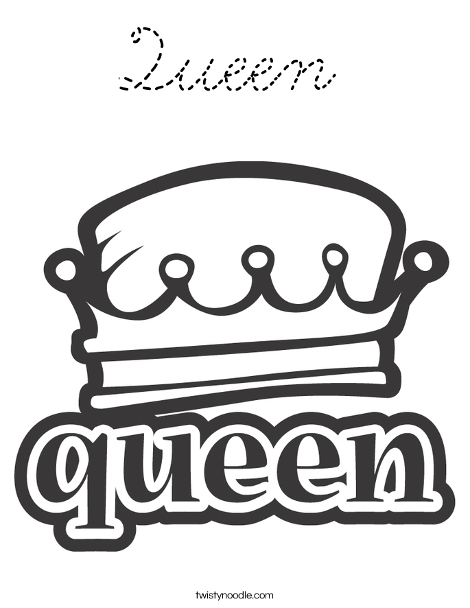 Queen Coloring Page - Cursive - Twisty Noodle