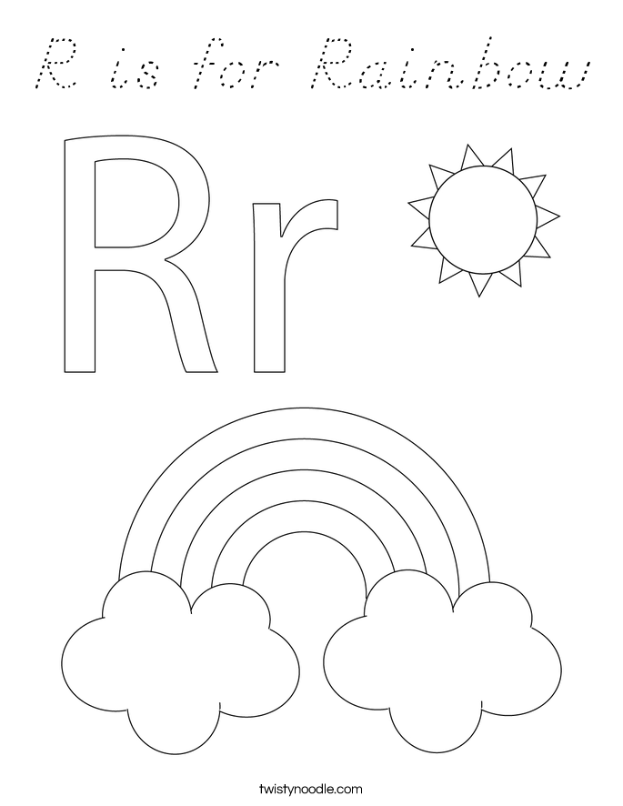 R is for Rainbow Coloring Page - D'Nealian - Twisty Noodle