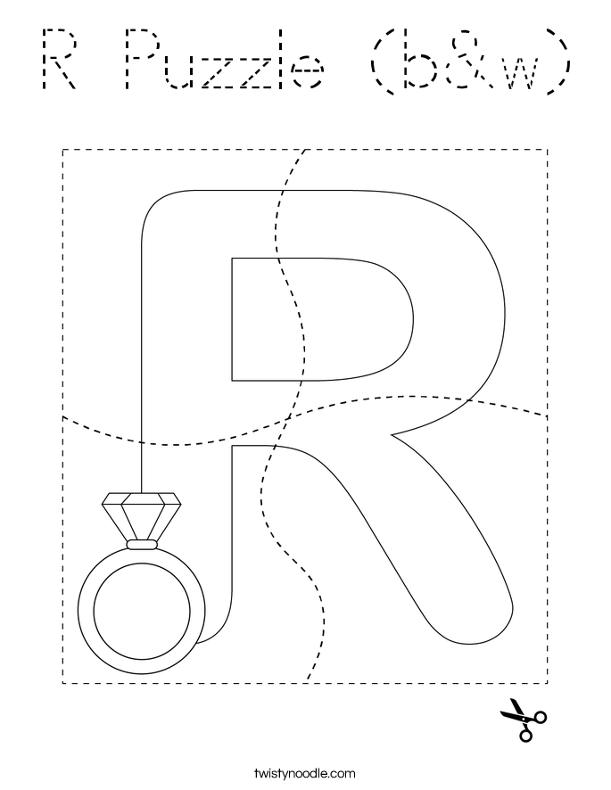 R Puzzle (b&w) Coloring Page
