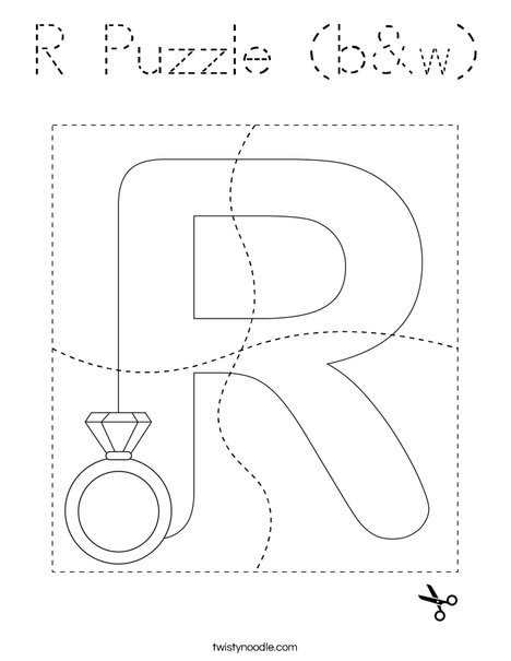 R Puzzle (b&w) Coloring Page