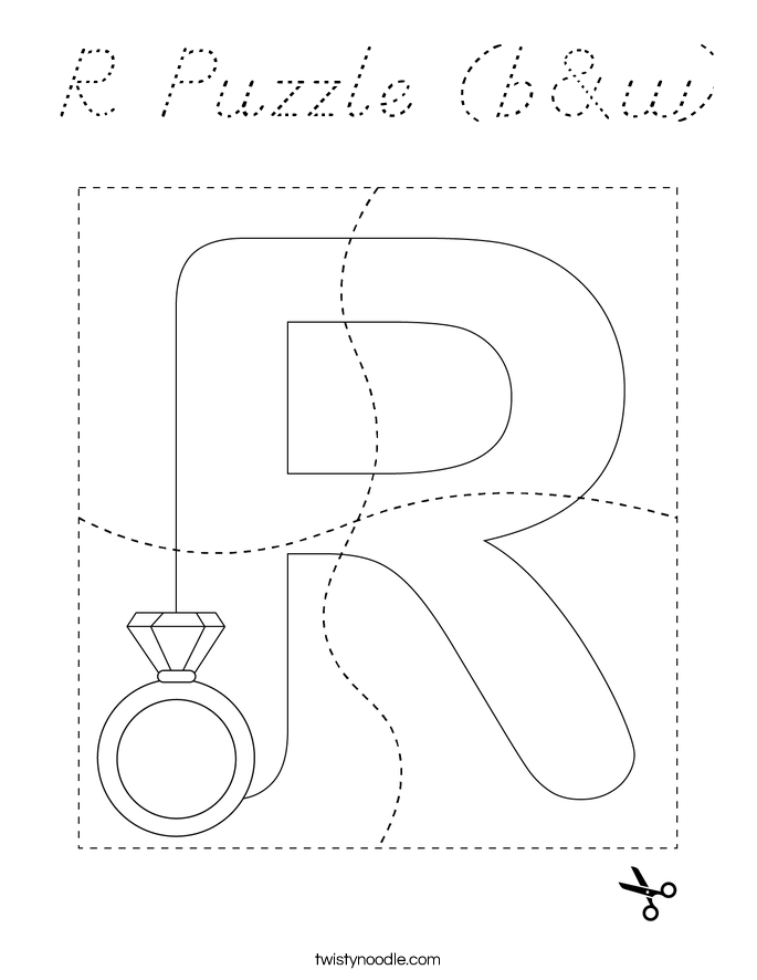 R Puzzle (b&w) Coloring Page