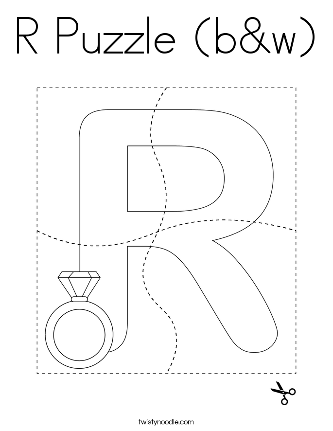 R Puzzle (b&w) Coloring Page
