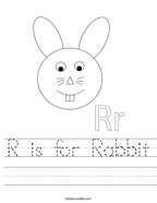R is for Rabbit Handwriting Sheet