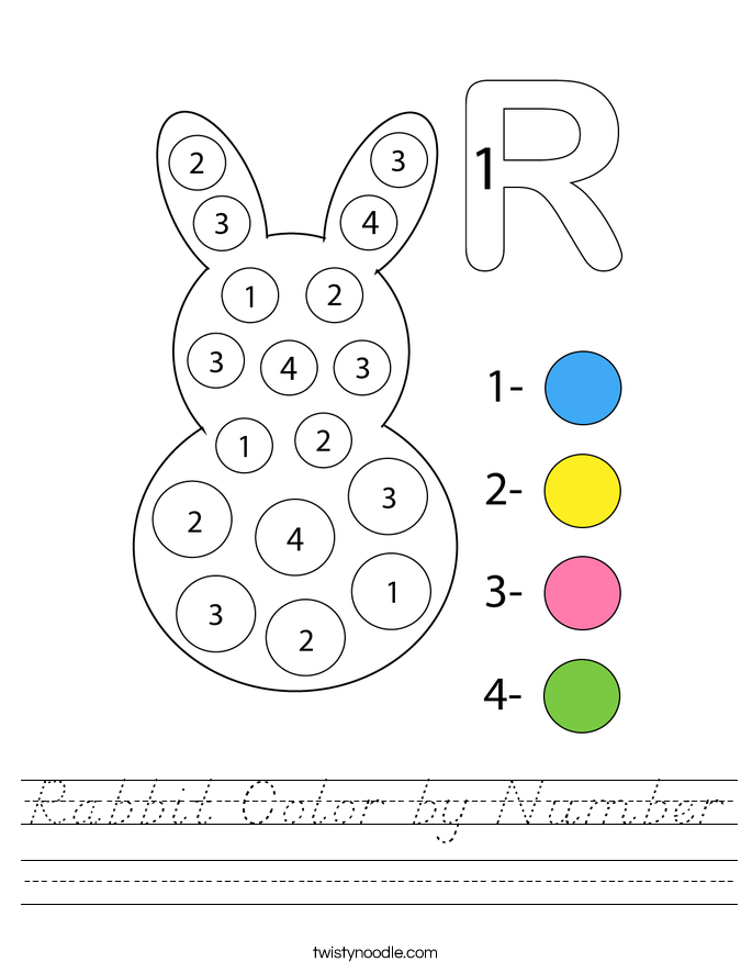 Rabbit Color by Number Worksheet