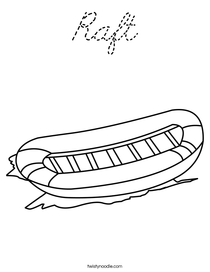 Raft Coloring Page - Cursive - Twisty Noodle