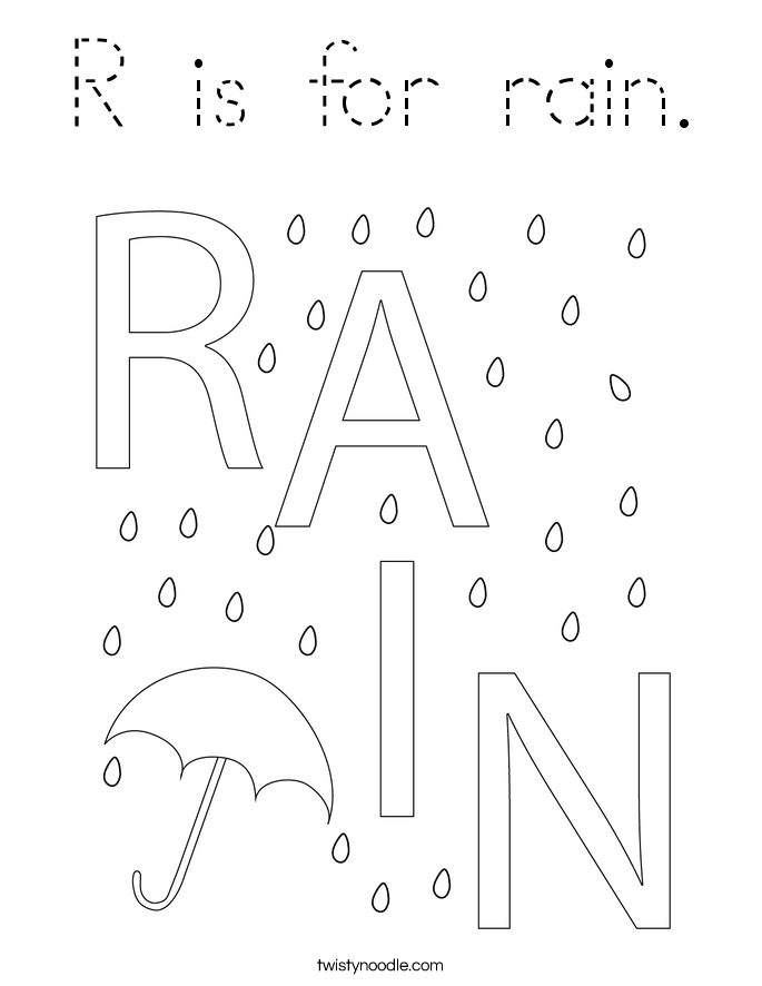 R is for rain. Coloring Page