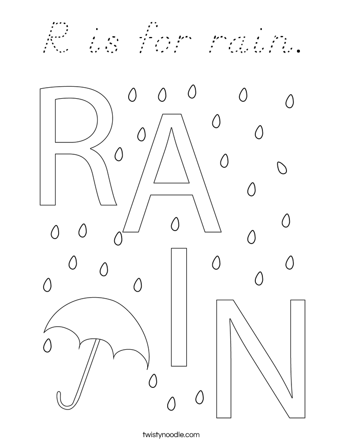 R is for rain. Coloring Page