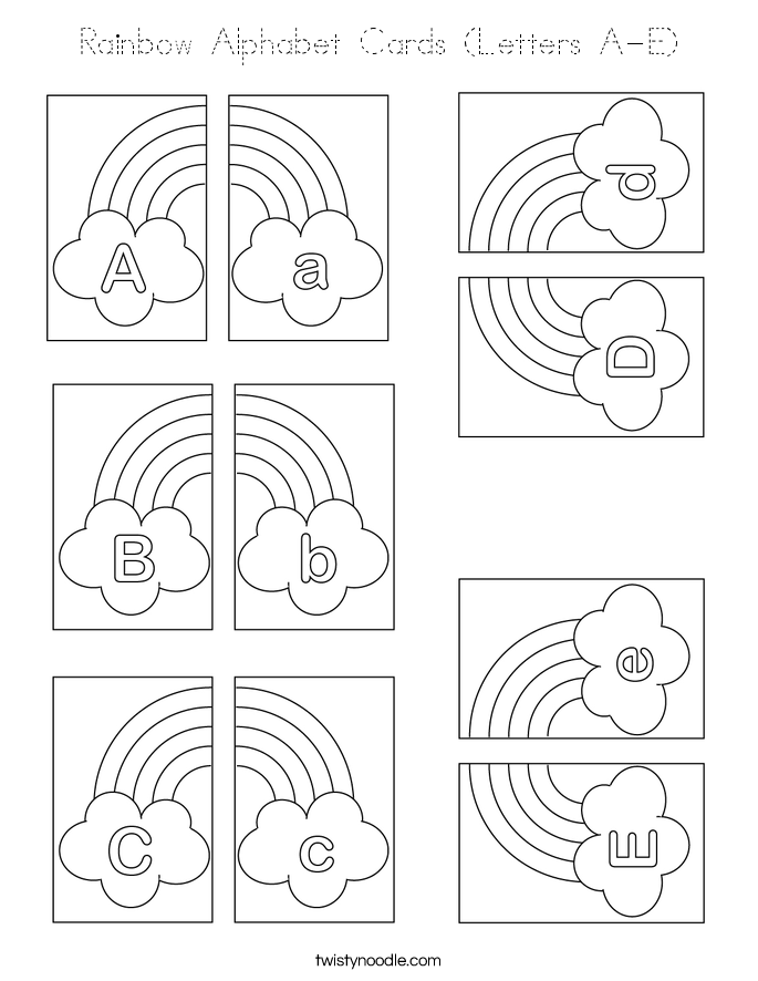 Rainbow Alphabet Cards (Letters A-E) Coloring Page