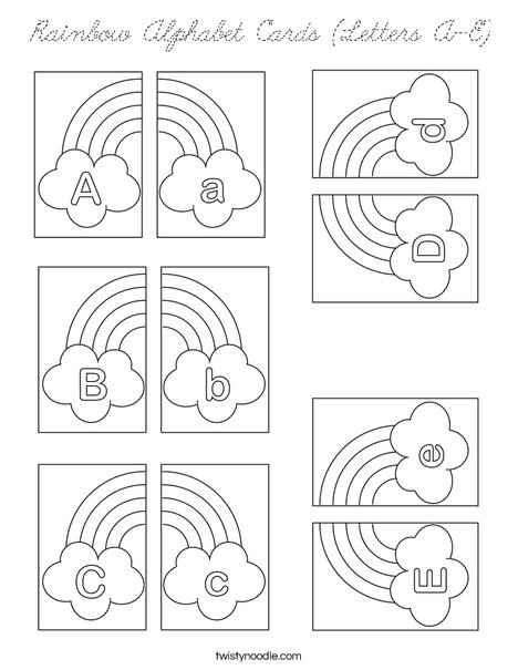 Rainbow Alphabet Cards (Letters A-E) Coloring Page