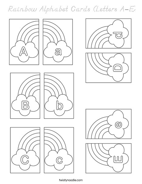 Rainbow Alphabet Cards (Letters A-E) Coloring Page