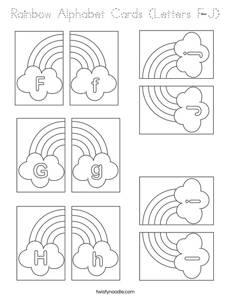 Rainbow Alphabet Cards (Letters F-J) Coloring Page