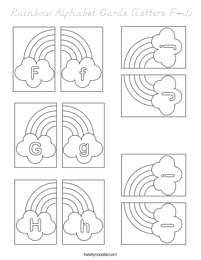 Rainbow Alphabet Cards (Letters F-J) Coloring Page