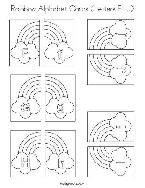 Rainbow Alphabet Cards (Letters F-J) Coloring Page