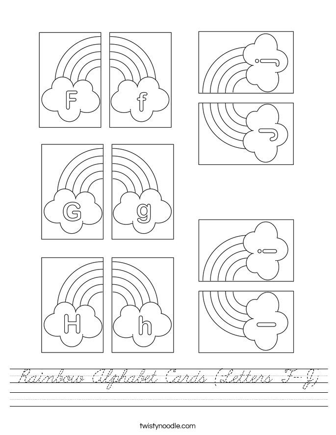 Rainbow Alphabet Cards (Letters F-J) Worksheet