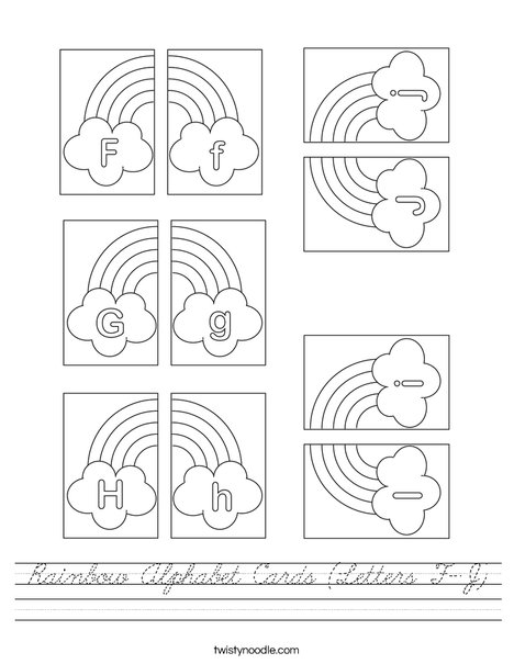 Rainbow Alphabet Cards (Letters F-J) Worksheet