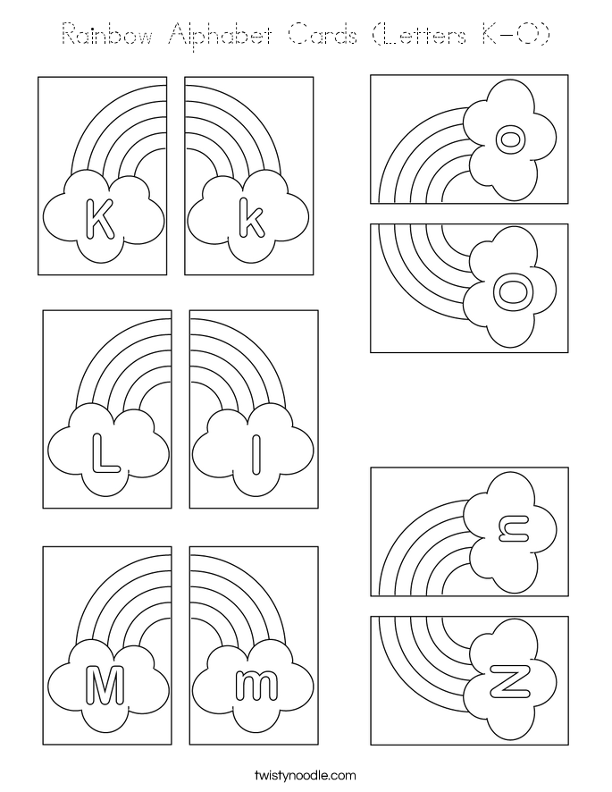 Rainbow Alphabet Cards (Letters K-O) Coloring Page