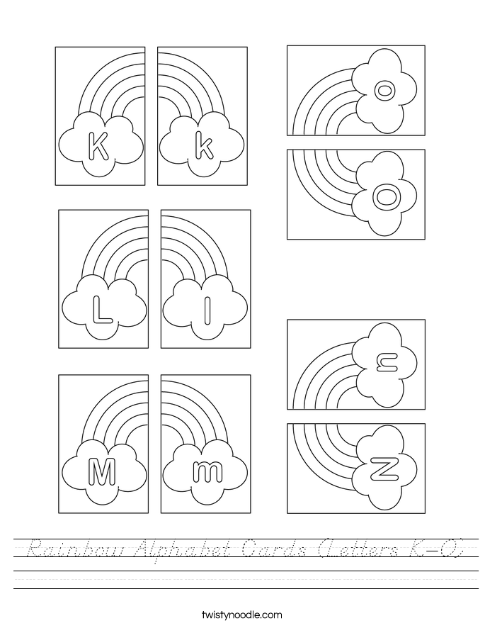 Rainbow Alphabet Cards (Letters K-O) Worksheet