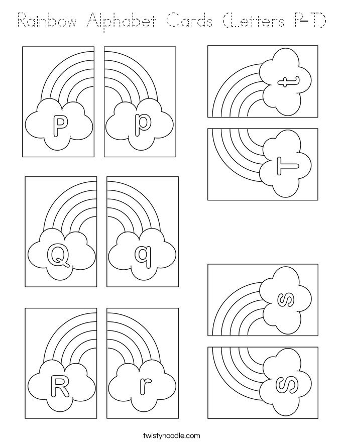 Rainbow Alphabet Cards (Letters P-T) Coloring Page