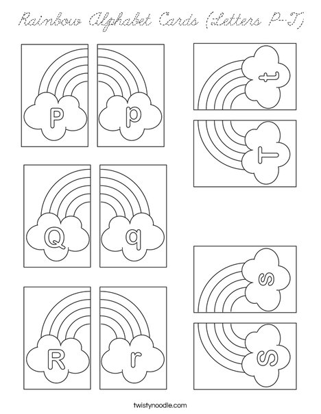 Rainbow Alphabet Cards (Letters P-T) Coloring Page
