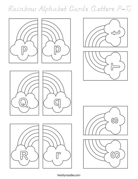 Rainbow Alphabet Cards (Letters P-T) Coloring Page