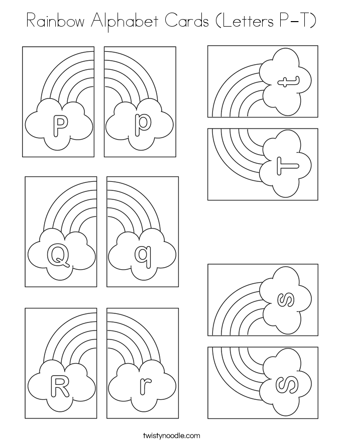 Rainbow Alphabet Cards (Letters P-T) Coloring Page