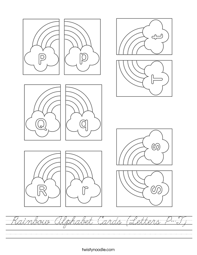 Rainbow Alphabet Cards (Letters P-T) Worksheet