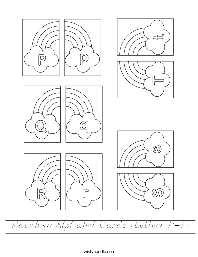 Rainbow Alphabet Cards (Letters P-T) Worksheet