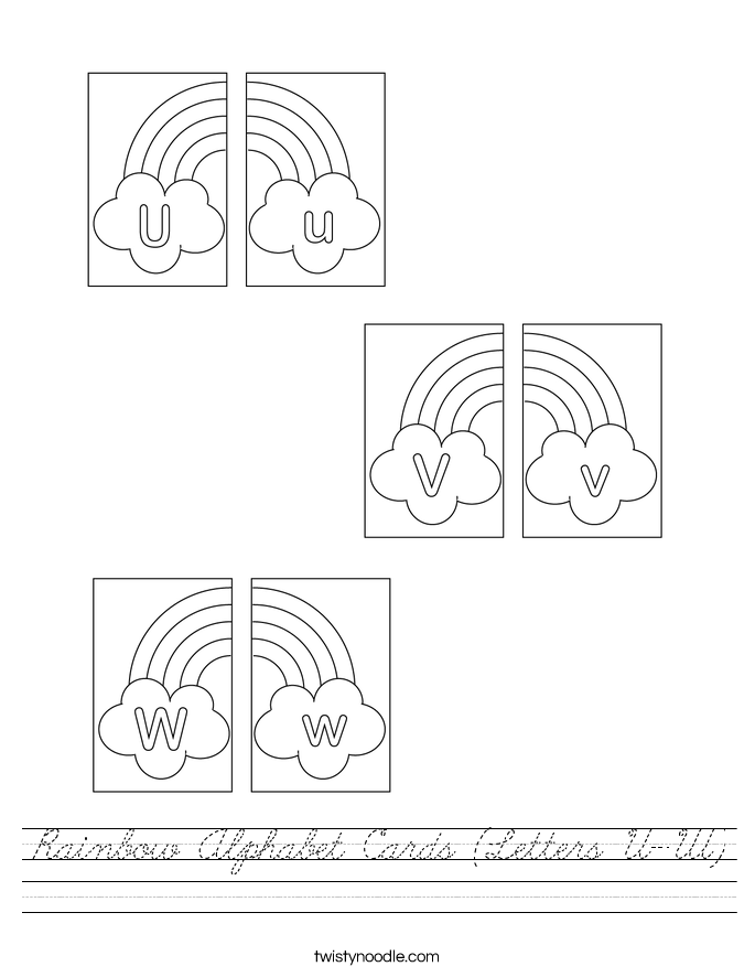 Rainbow Alphabet Cards (Letters U-W) Worksheet