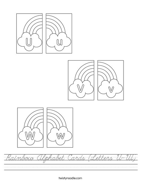 Rainbow Alphabet Cards (Letters U-W) Worksheet