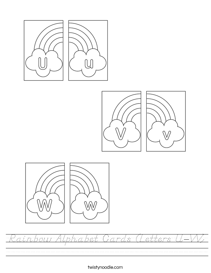 Rainbow Alphabet Cards (Letters U-W) Worksheet
