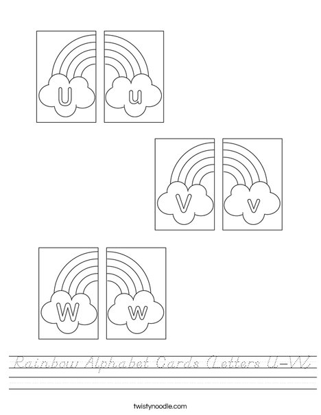 Rainbow Alphabet Cards (Letters U-W) Worksheet