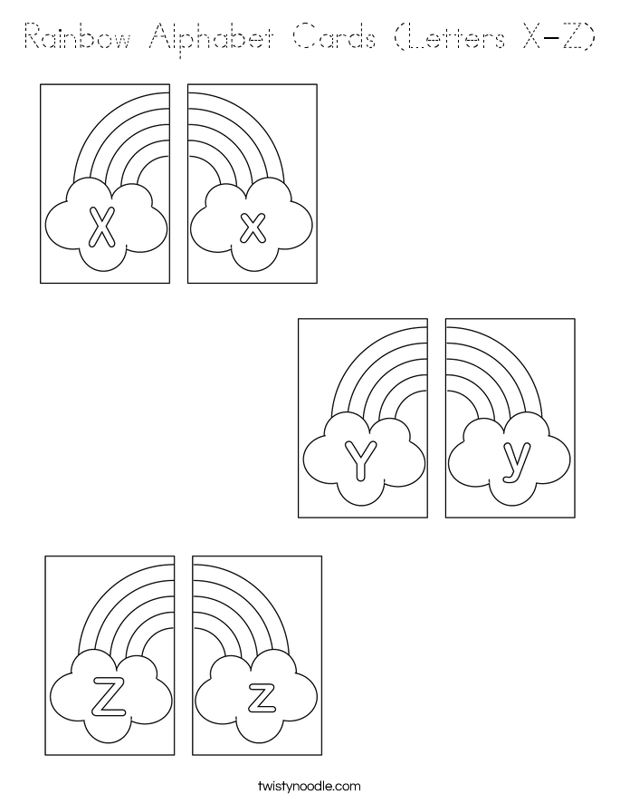 Rainbow Alphabet Cards (Letters X-Z) Coloring Page
