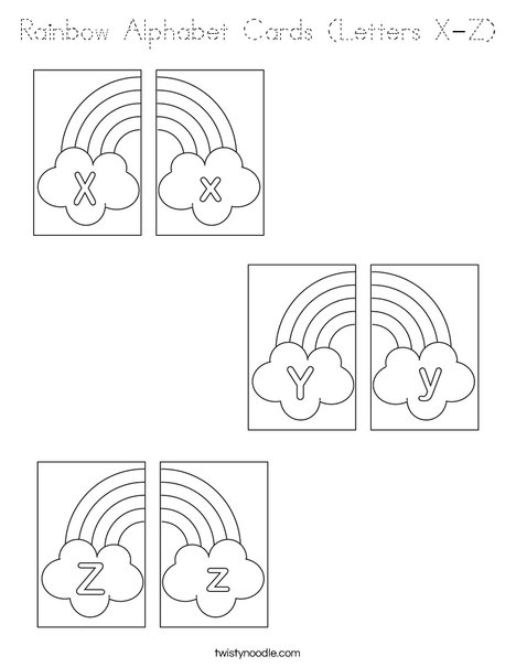 Rainbow Alphabet Cards (Letters X-Z) Coloring Page