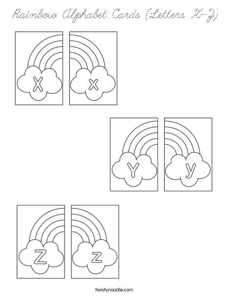 Rainbow Alphabet Cards (Letters X-Z) Coloring Page