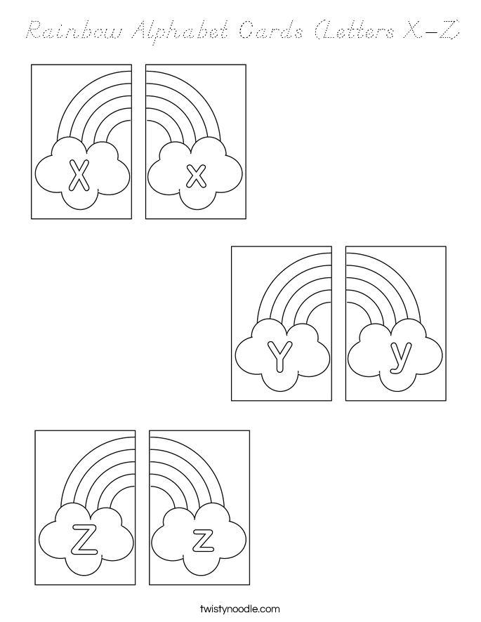 Rainbow Alphabet Cards (Letters X-Z) Coloring Page