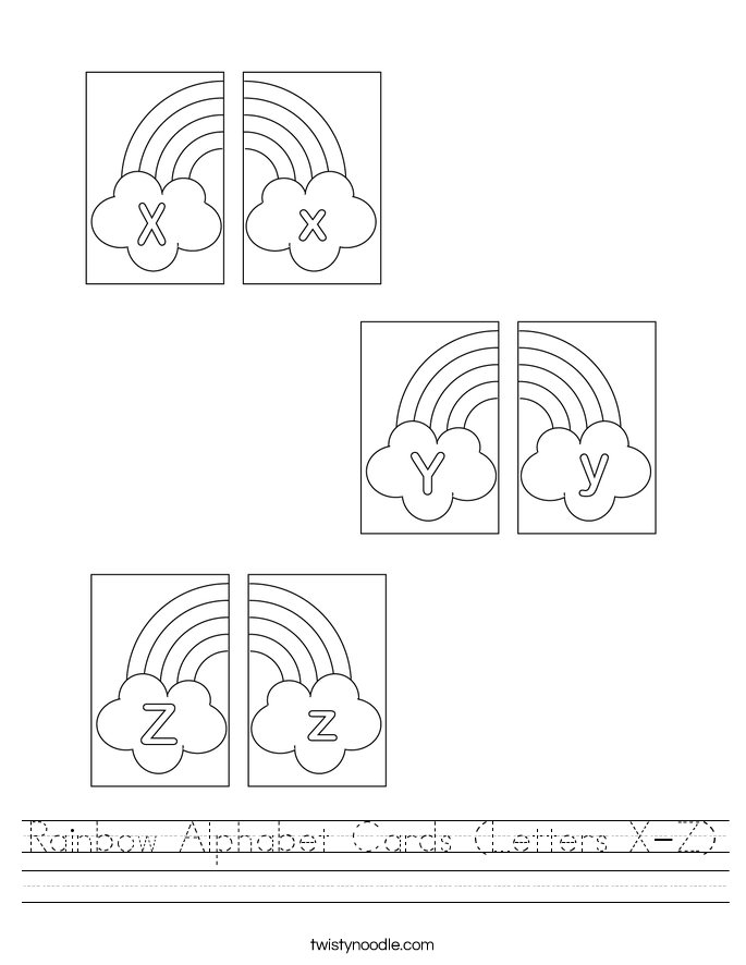 Rainbow Alphabet Cards (Letters X-Z) Worksheet