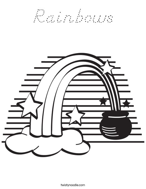 Rainbow and a Pot of Gold Coloring Page