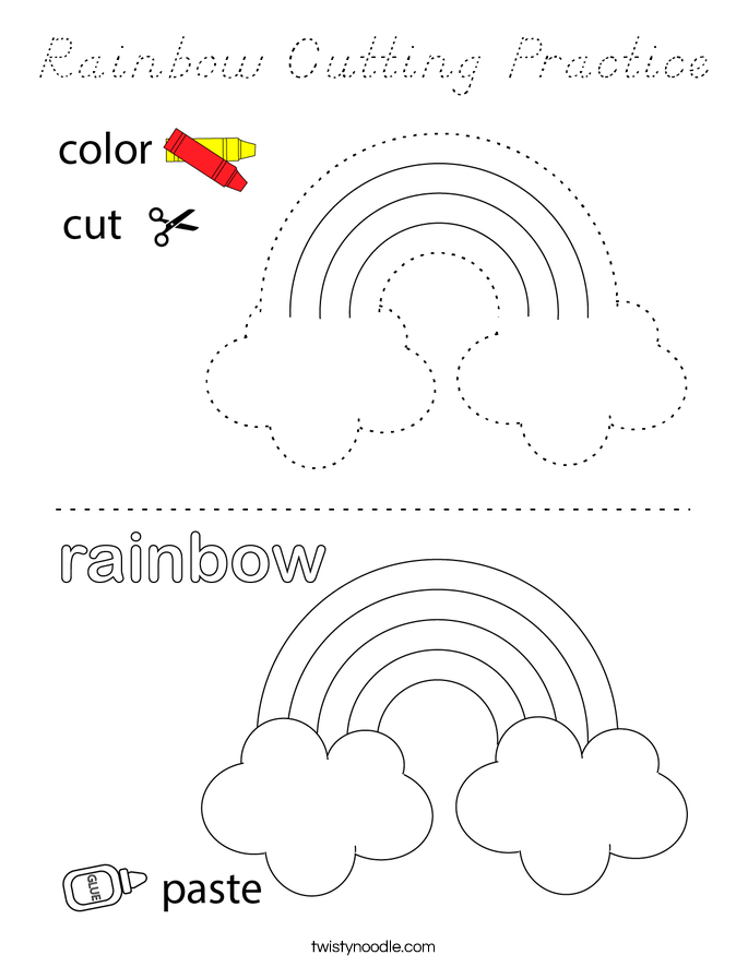 Rainbow Cutting Practice Coloring Page