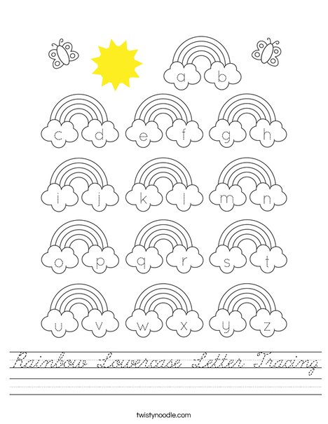 Rainbow Lowercase Letter Tracing Worksheet
