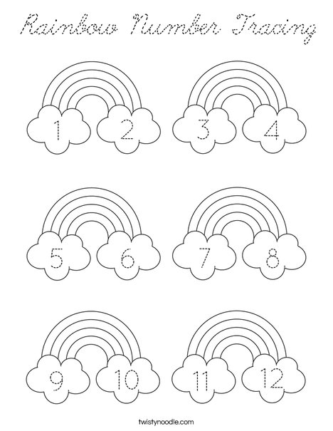 Rainbow Number Tracing Coloring Page