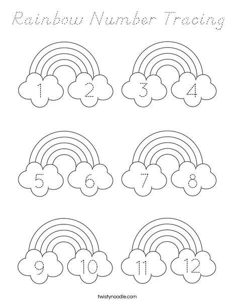 Rainbow Number Tracing Coloring Page