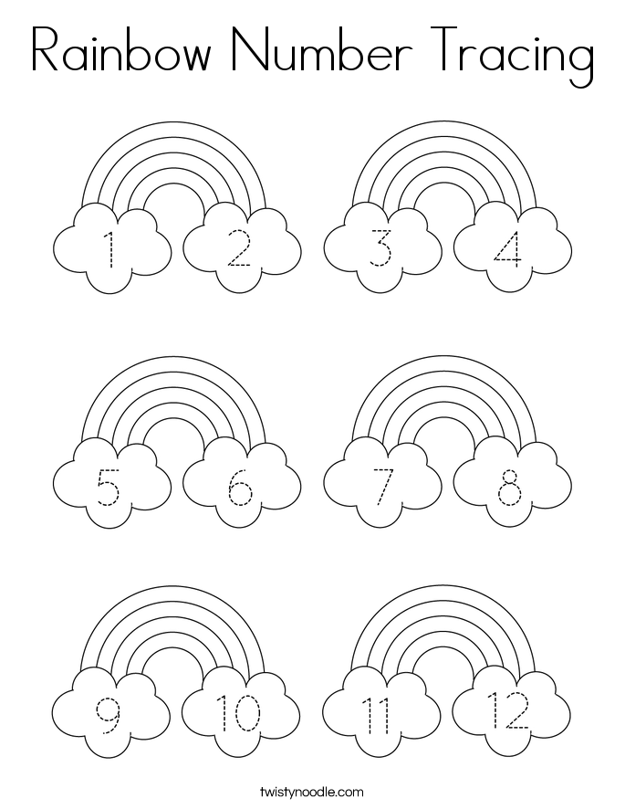 Rainbow Number Tracing Coloring Page