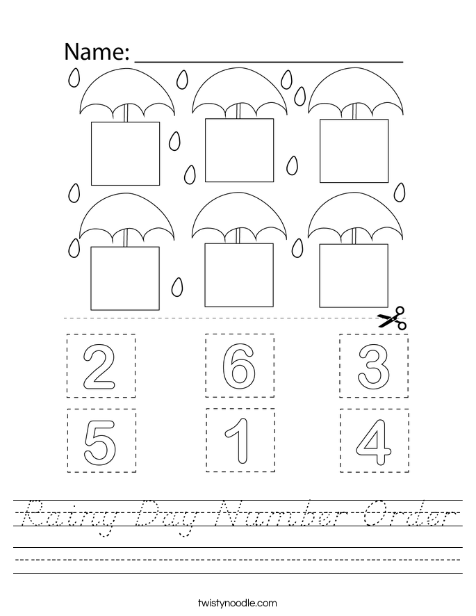 Rainy Day Number Order Worksheet