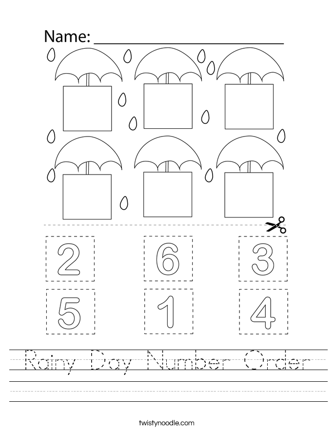 Rainy Day Number Order Worksheet
