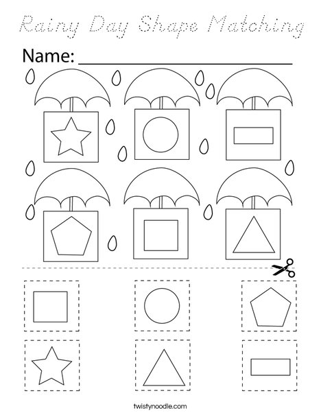 Rainy Day Shape Matching Coloring Page