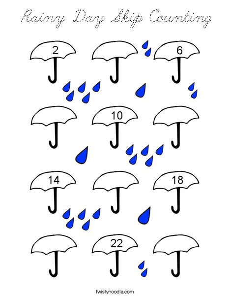 Rainy Day Skip Counting Coloring Page