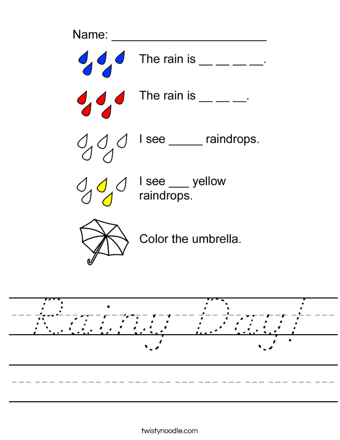 Rainy Day Worksheet - D'Nealian - Twisty Noodle