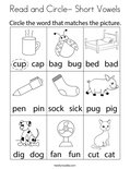 Read and Circle- Short Vowels Coloring Page
