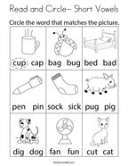Read and Circle- Short Vowels Coloring Page